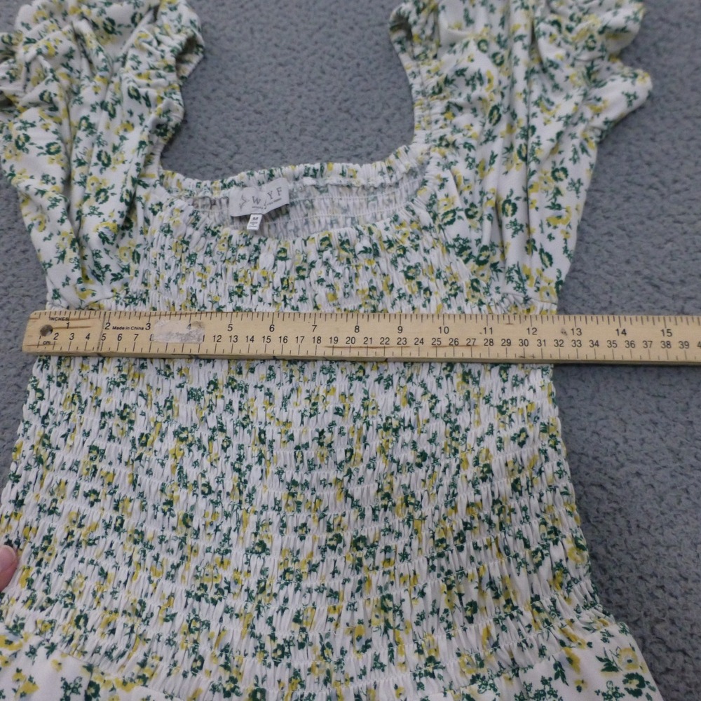 WAYF Jumpsuit Womens Medium Floral Smocked Square Neck Wide Leg - Picture 8 of 13